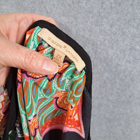 Gibson Latimer Women 2X Plus Top Tunic 3/4 Sleeve Multicolor V-Neck Tie Boho - Picture 10 of 10